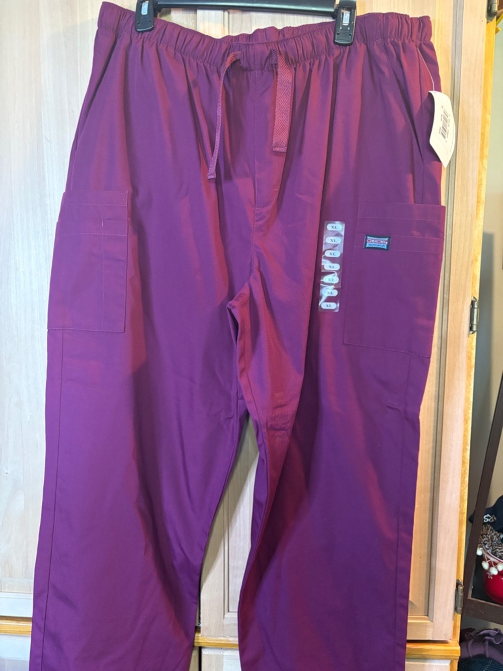 Wine Cherokee workwear Scrub Pants with Elastic Waist and drawstring